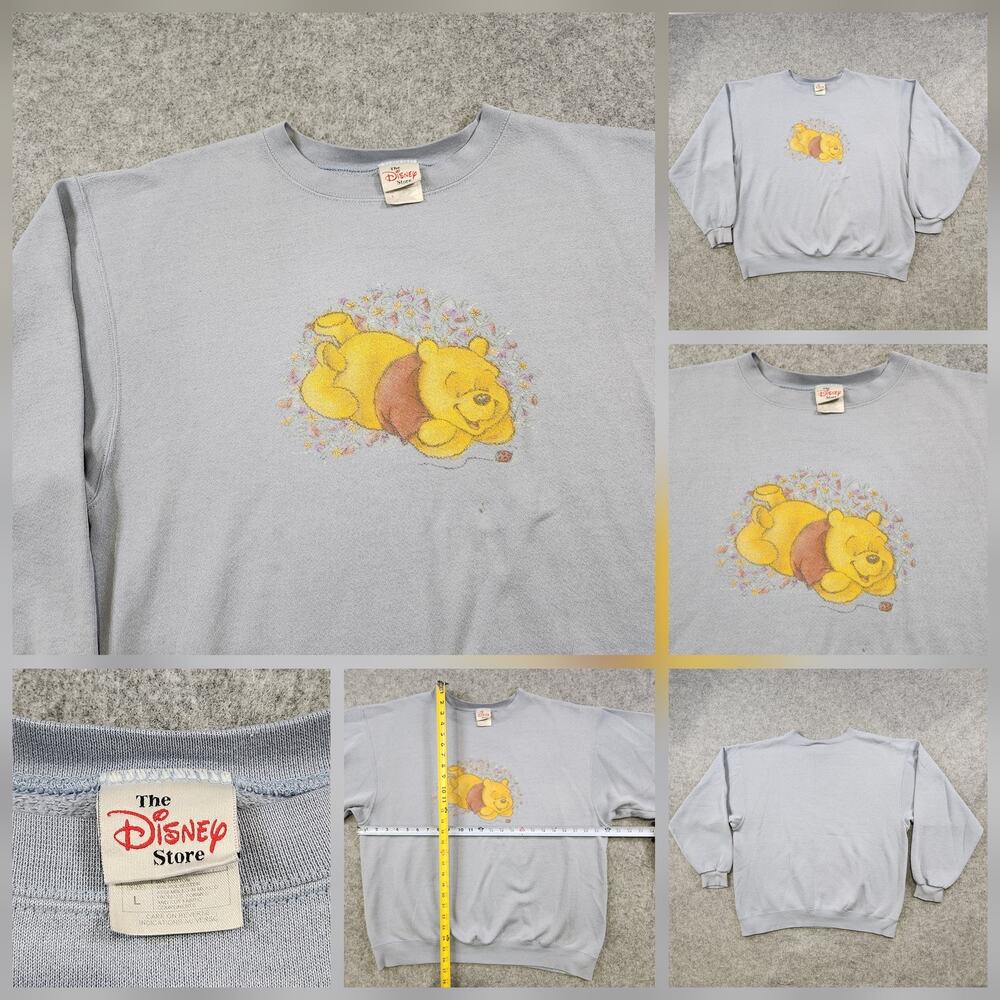 Vintage Disney Winnie‎ the Pooh Sweatshirt Womens Large Light Blue Crewneck 90s